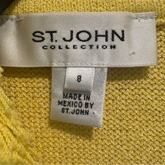 Vtg St John Collection Long Cardigan Knit Coat 8 Yellow Fringe Trim Old Money - Picture 3 of 10